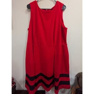 Red A-line style sleeveless dress w/black stripe at hemline size approx XL